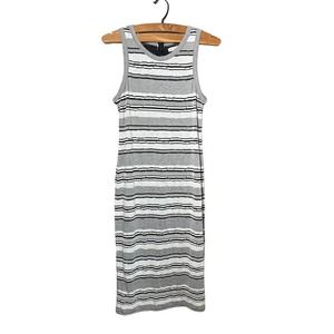 Silence + Noise Womens Sheath Dress Sleeveless V-Neck Striped Midi Black Gray M‎